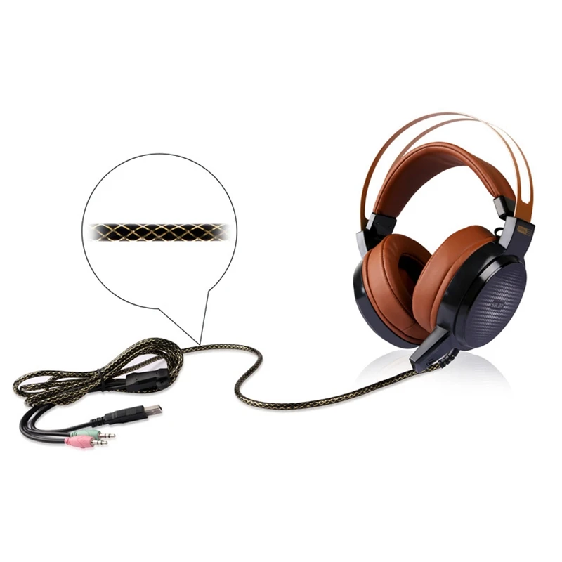 Salar C13 Gaming Headset Wired PC Stereo Earphones Headphones with Microphone for Computer Gamer Headphone 3.5mm(Brown)