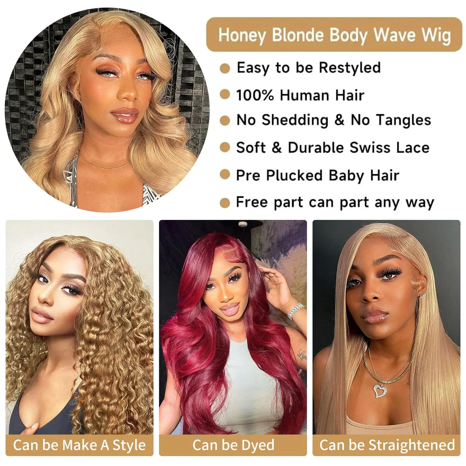 Parrucca anteriore in pizzo trasparente biondo miele onda del corpo 13x6 parrucche frontali in pizzo HD capelli umani parrucche colorate da 30 pollici per le donne Choic