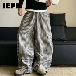 FEWQ Loose Fit Vertical Stripe Men's Casual Pants Elastoc Waist American Style Male Fashion Trend 2024 Autumn new 24E2626