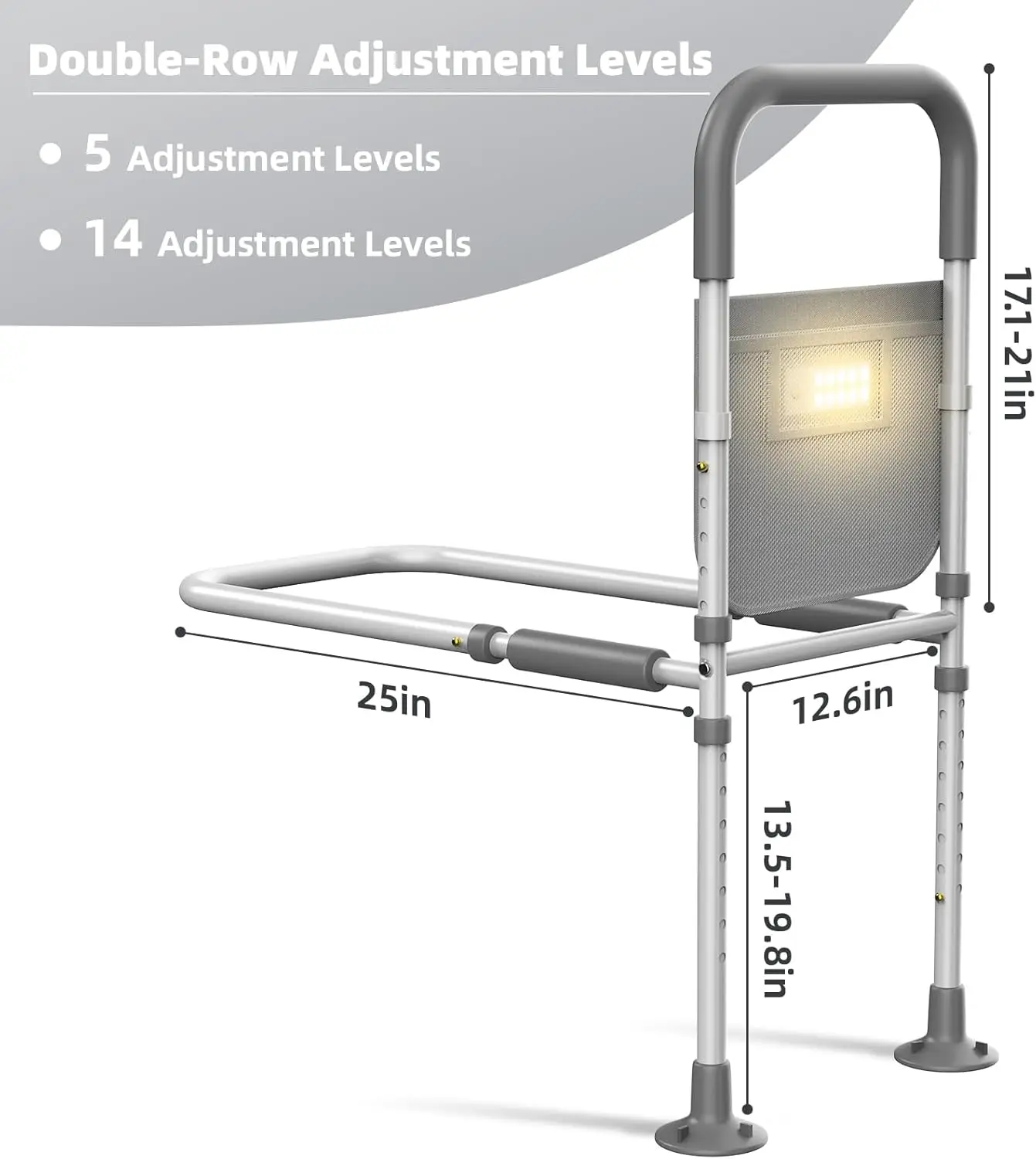 for Elderly Adults Safety: with Motion Sensor Light & Storage Bag -Adjustable Bed Assist Rail for Seniors - Side Bed R