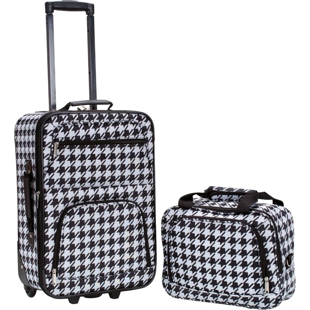 

Модный вертикальный чемодан Softside, расширяемая ручная кладь в клетку, черный, белый цвет, 2 предмета, 14 дюймов, 19 дюймов