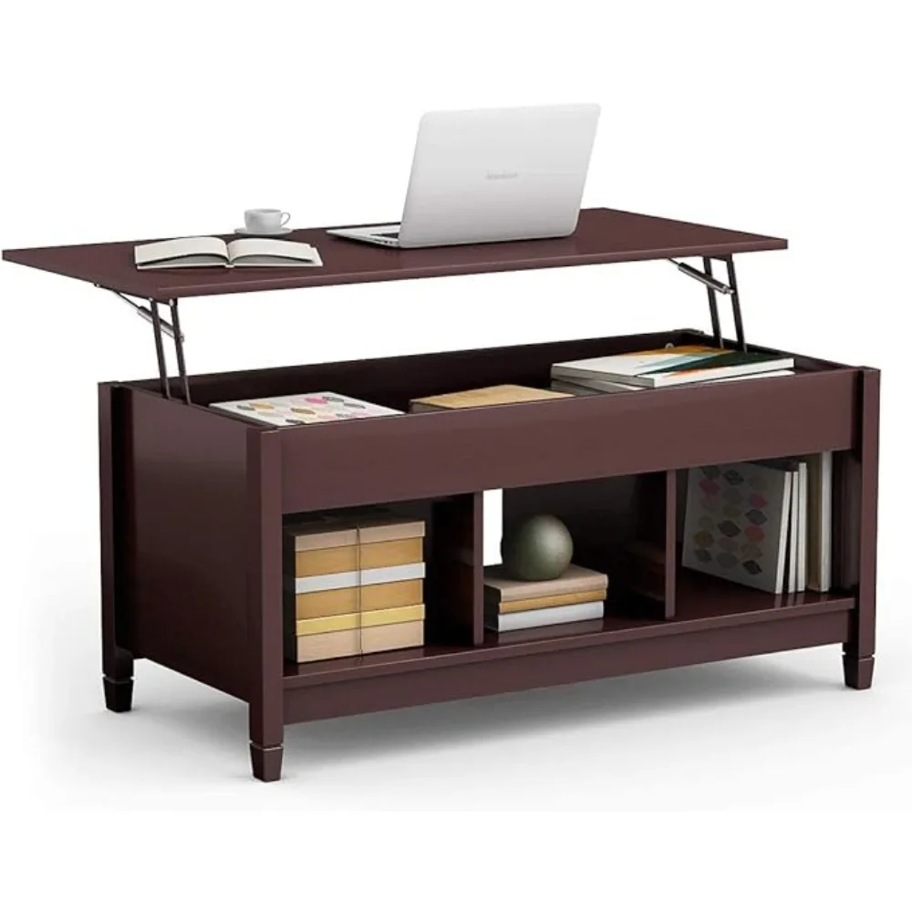 Wood Lift Top Coffee Table, Modern Coffees Tables W/Hidden Compartment and Open Storage Shelf, Coffee Table
