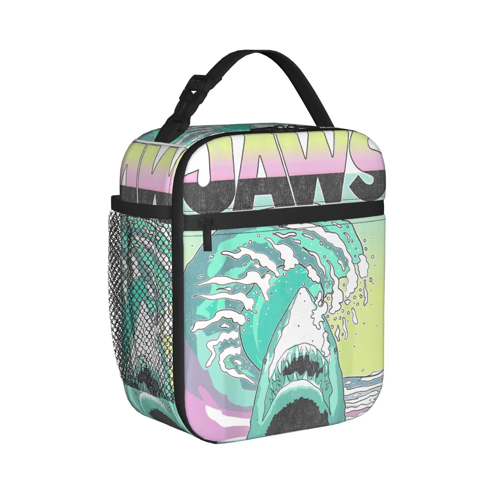 Jaws Retro Wave Poster Lunch Bag Casual Travel Lunch Box Graphic Portable Tote Food Bags