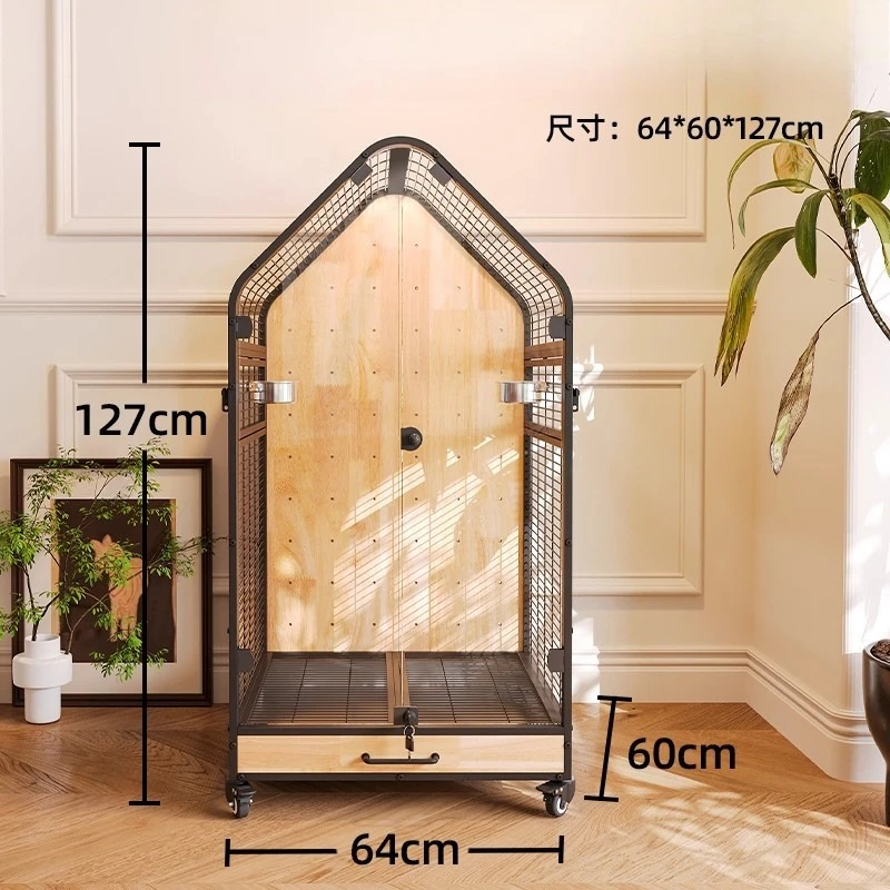 No interior luxury parrot villa space bird cage movable solid wood