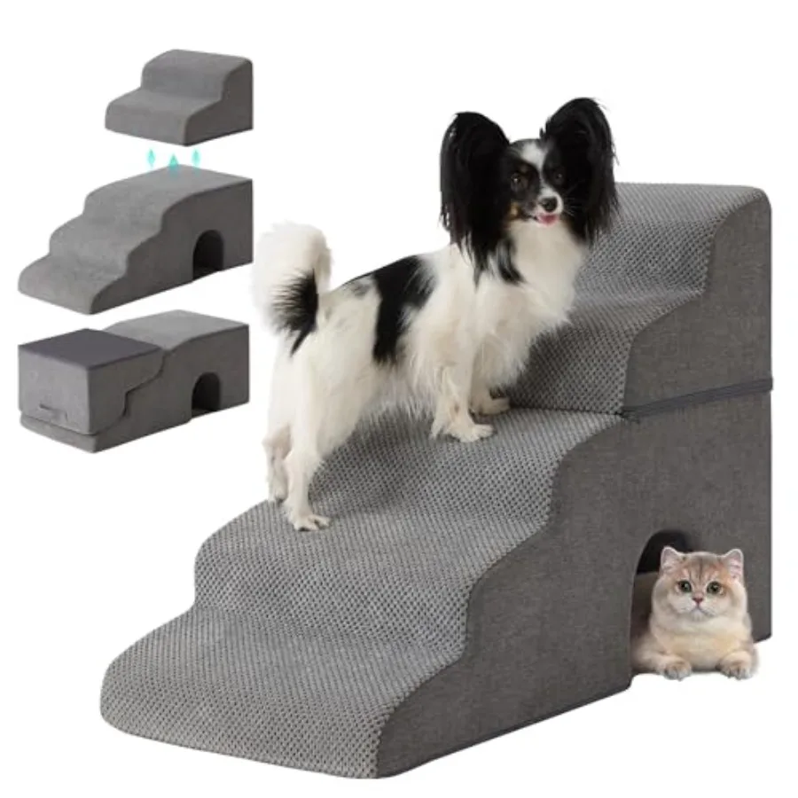 Dog Stairs for Bed '' H, -Step Dog Steps for High Bed, Foldable Pet Stairs for Small Dogs and Cats to Get on Beds, Couch, Non-S