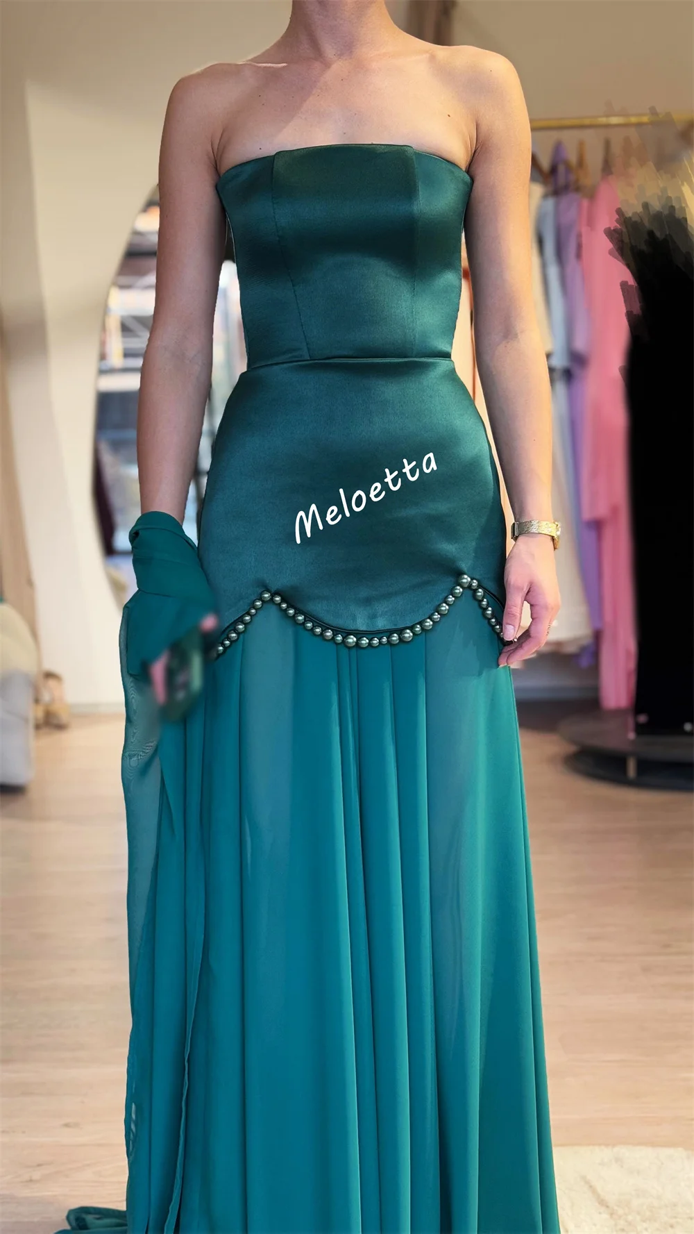 Customized High Quality Evening Dress Beading Bespoke Occasion Strapless A-line Long Dresses Prom Elegant Party Charming