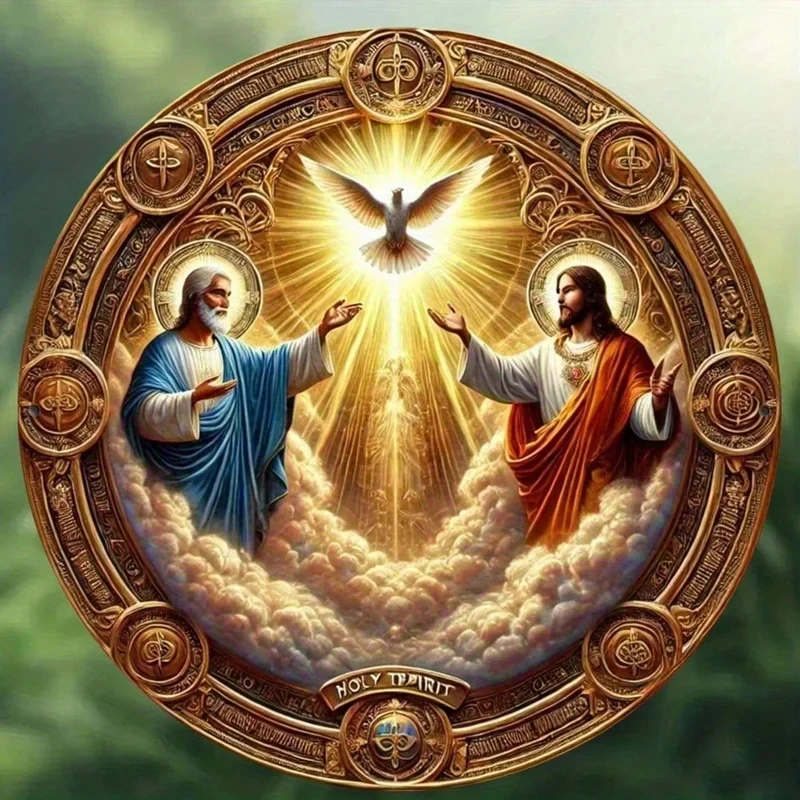 Holy Trinity Christian Wall Sculpture 20x20cm Golden Dove Metal Art Home Decor Gift,1PC