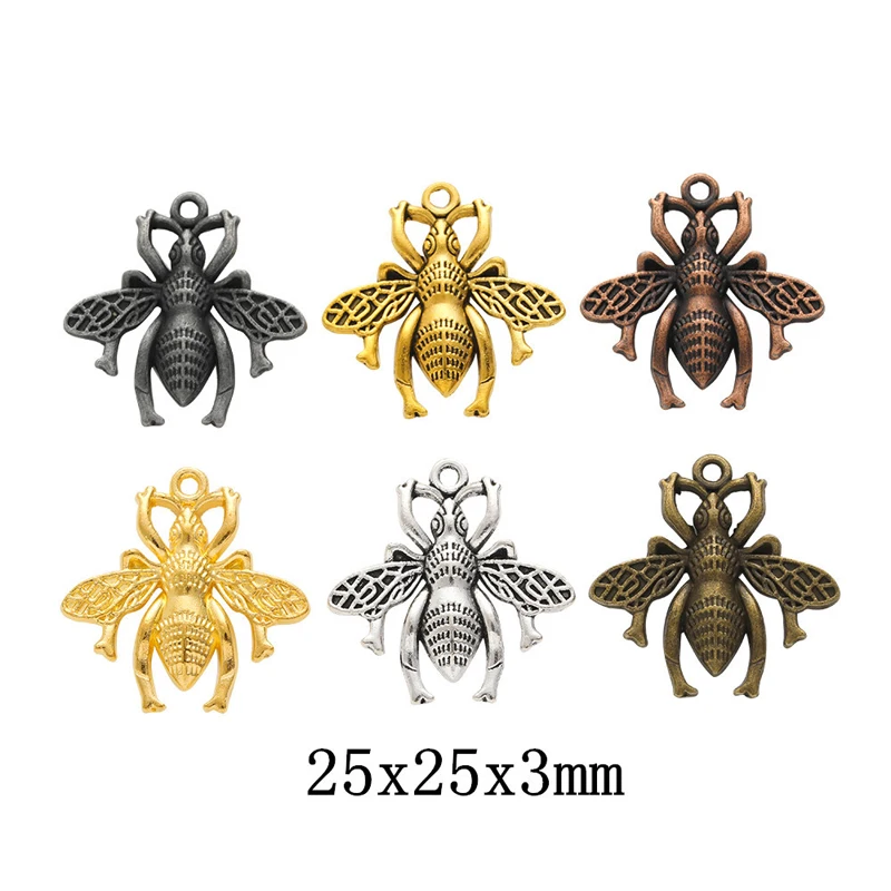 50pcs 25*26MM Ancient Copper Metal Zinc Alloy Japanese And Korean Light Luxury Simple Fashion Bee Charm Pendant. Girl Gift Bag