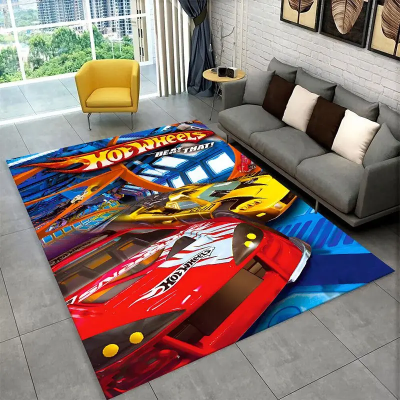 Racing Car H-Hot Wheels MOTO Non-Slip Area Rug for Living Room,Bedroom,Playroom,Soft Carpet Floor Mat Home Decor Rug Kids Room