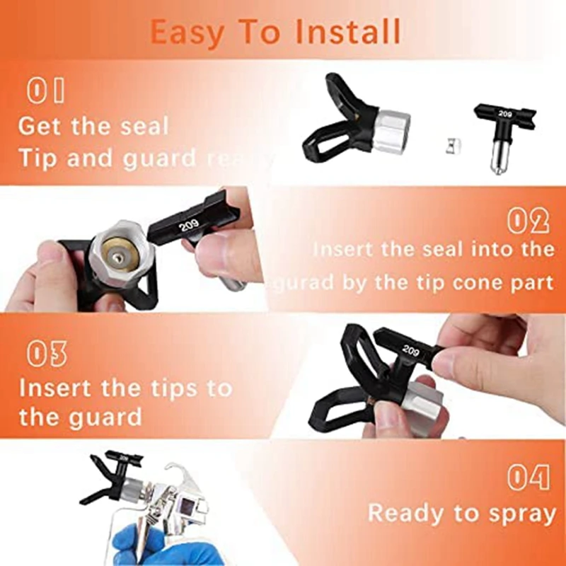 6Pcs Sprayer Tips With Seals, Air-Less Spray Tip Black, Air-Less Paint Sprayer Tips Replacement Parts For Most Spraying