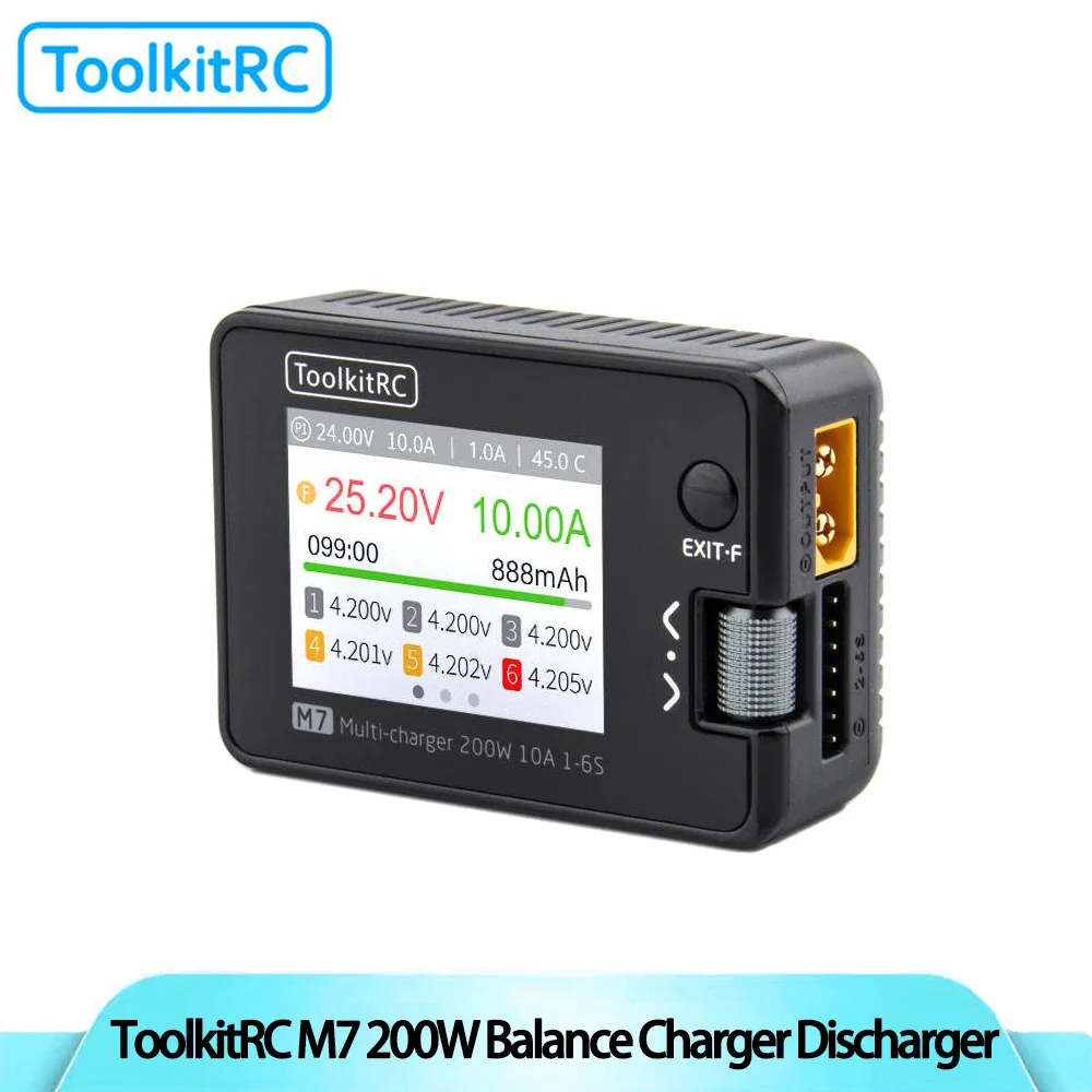 

ToolkitRC M7 200W 10A DC Balance Charger Discharger and ESC Signal Tester for 1-6S Lipo Battery Featuring Plastic Construction