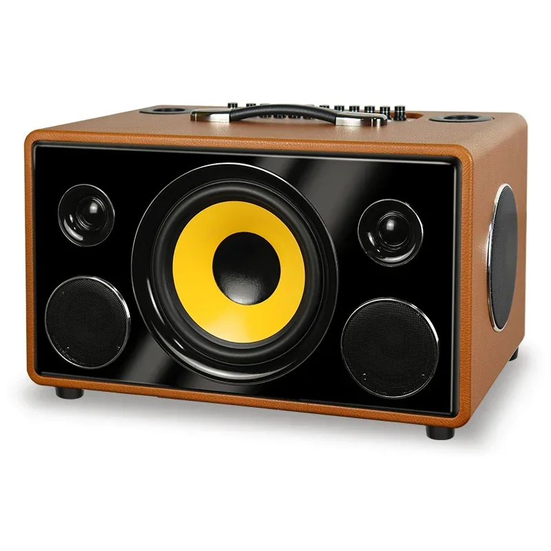 

AZ-SG68 Hot Selling 8 Inch Wooden High Quality Leather Portable Bluetooth Speaker With 2 Microphone