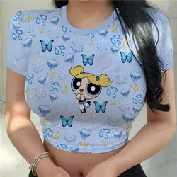 Woman Clothes The Powerpuff Girls Crop Top Clothing 2024 Tshirt XS-3XL Lovely Women's T-Shirt Y2k Short Sleeve Tops Cute Kawaii