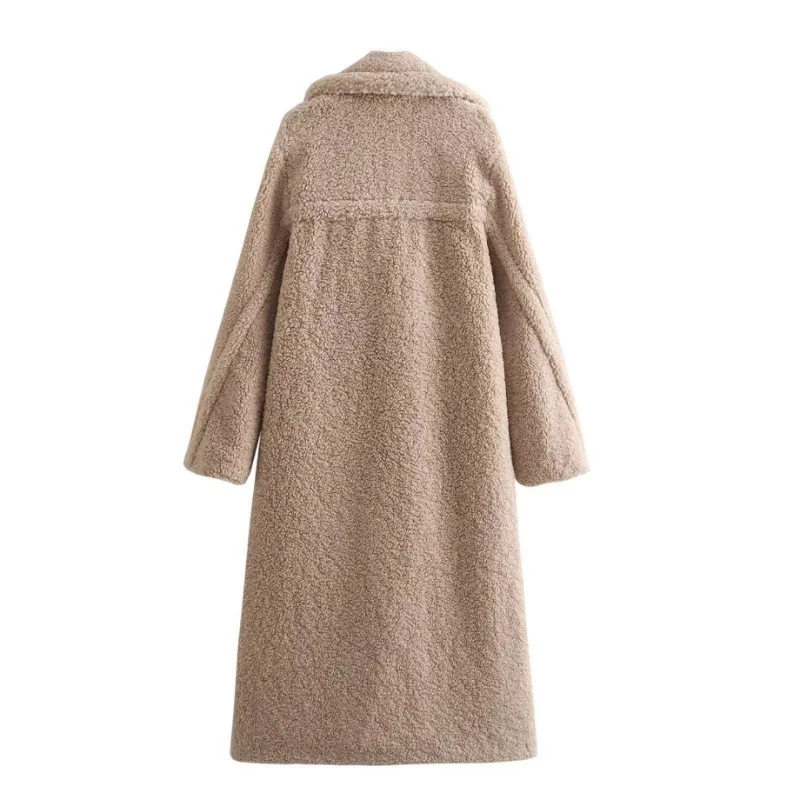 Women's Clothing Trendy Winter Long Wool Coat Warm Overcoat Lapel Versatile Brand Korean Casual Outerwear Faux Fur Coat Black