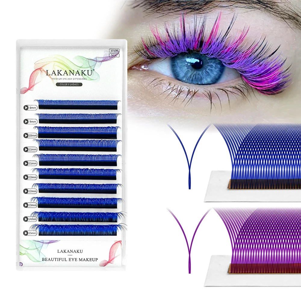 LAKANAKU Purple Color Y Lashes Eyelashes Colorful YY Eyelashes Extensions Brazilian Cilia and Faux Mink Y Volume Trays Cilios