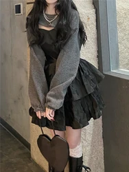 2022 Winter Black Sexy Strap Dress Women Patchwork Elegant Slim Casual Mini Dress Female Korean Fashion Bow Designer Party Dress