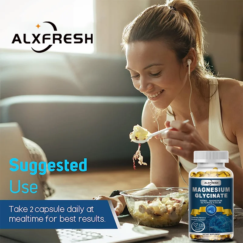 Alxfresh Magnesium Glycinate Dietary Supplement 500mg with Zinc,Vitamin D3 B6 Promotes Muscle Nerve Health Natural Capsules