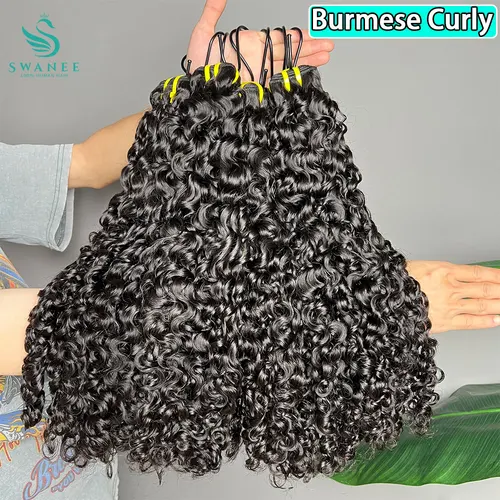 Imagen 2 del producto Mechones rizados birmanos SWANEE, mechones de cabello humano sin procesar, mechones rizados, cabello humano virgen tejido para mujeres, Color negro Natural