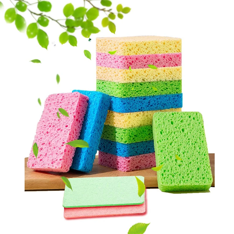 Non-Scratch Natural Dish Sponge for Kitchen Natural Wood Pulp Dishwashing Sponge Absorbent Compressed Cellulose Easy Storage