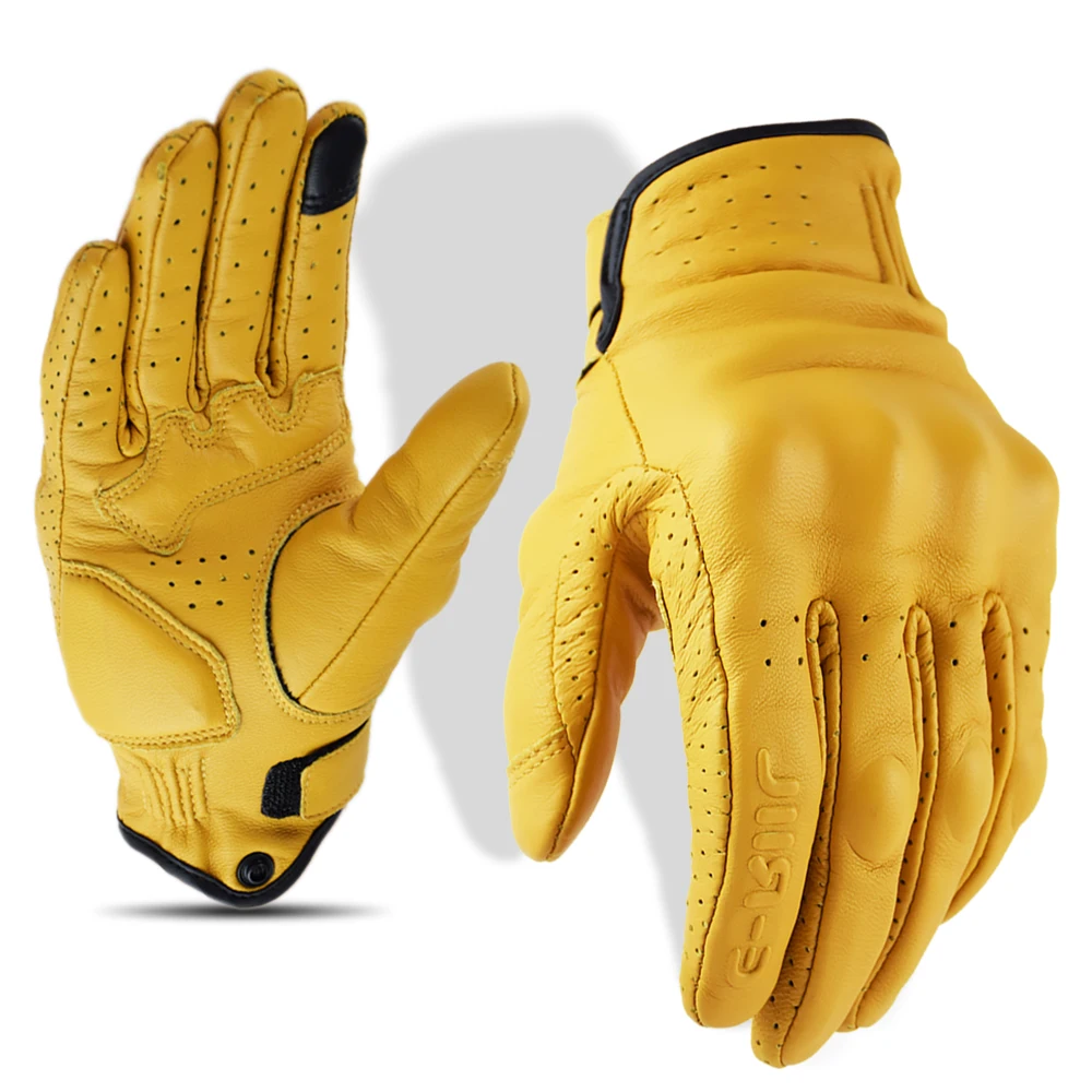 

Винтажные желтые кожаные мотоциклетные перчатки для мужчин и женщин, дышащие перчатки для мотогонок в стиле ретро, ​​перчатки для мотокросса с сенсорным экраном, мотоперчатки