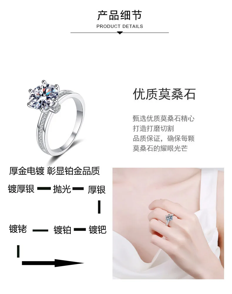 D Farbe VVS Moissanit Ring 3 Karat zertifizierter Diamant Ehering aus massivem Silber Luxus Damen Verlobungsringe