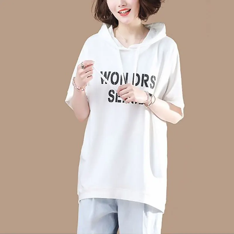 Women's Monochromatic Hoodies, Loose Tops, Casual Clothes, Elegant, Simplicity, Letter, All-match, Trend, Summer