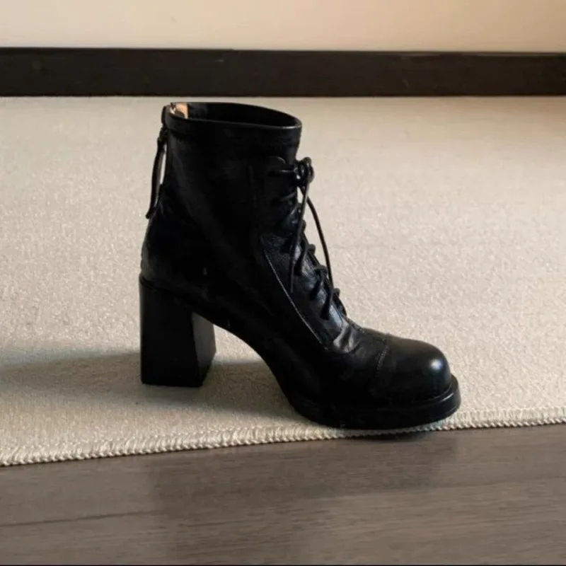 

Autumn Winter Fashion Ankle Boots Women Zippers Thick Heels Shoes Street Style Banquet Party Short Botas Mujer Plus Size 40 New