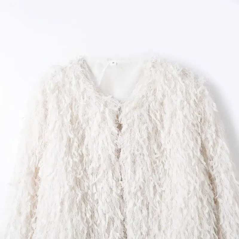 Giacca da pendolare da donna con decorazione in piume, filo metallico, girocollo, cappotto, lavoro d'ufficio, capispalla casual