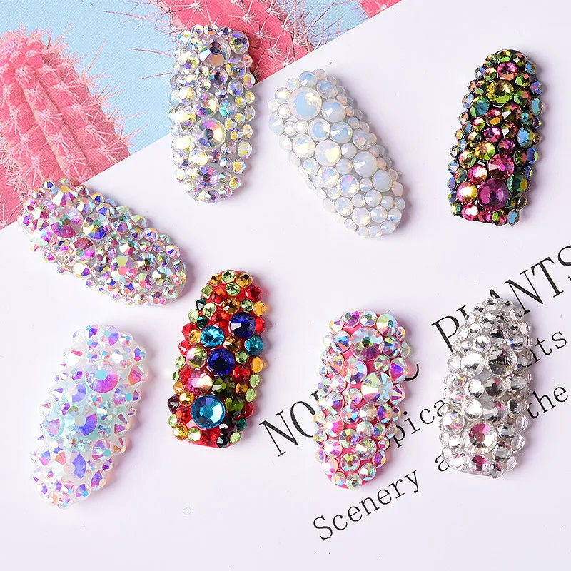 600pcs/lot New Nail Enhancement Colorful Diamond AB Flat Bottom Diamond Jewelry Water Diamond Protein Diamond Jewelry Size Mix