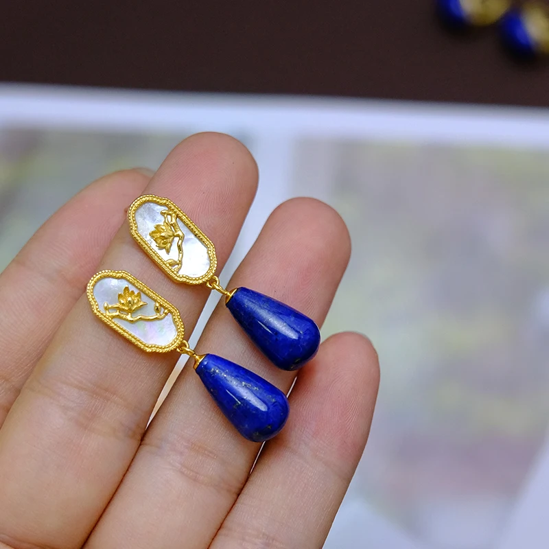 

Natural Lapis Lazuli Earrings, Water Drop-shaped Niche Original Design Earrings, Sterling Silver Antique Blue Retro Earrings
