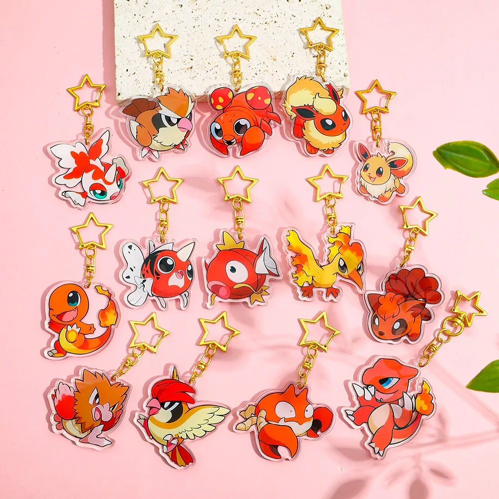 10 قطع من قلادة الأكريليك ذات طابع بوكيمون، مصممة بـ "بوكيمون من النوع النار/المنوع الأحمر" كعنصر أساسي، تتميز بشكل لطيف #1
