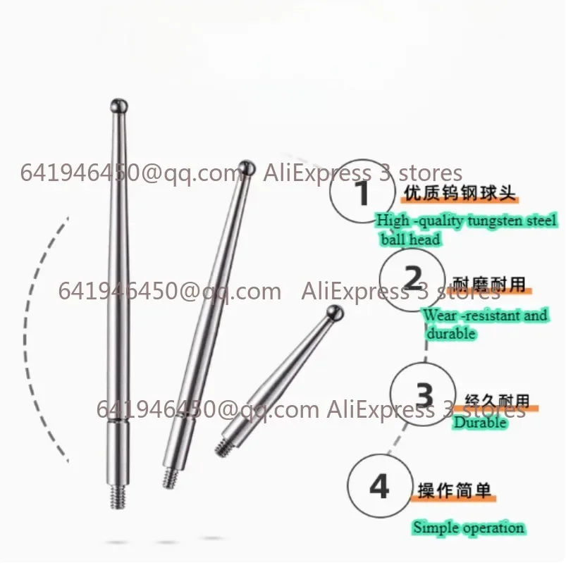 New1PC Tungsten Steel Head Dial Gauge Needle M1.4/M1.6/M1.8/M2.0 Indicator Probe Measuring Header Height Gauge Probe