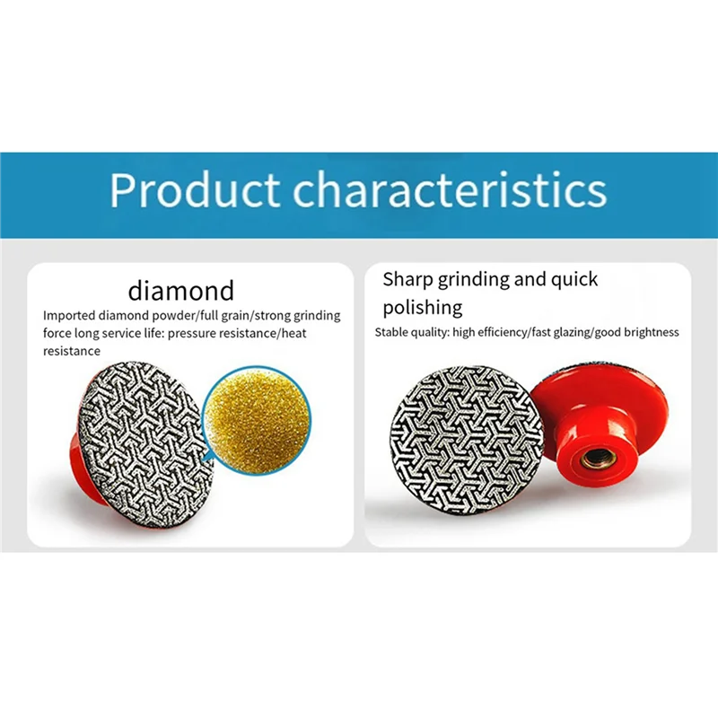A02F-2X Rosca M14 Almohadillas de pulido manual de diamante de 2 pulgadas y 50 mm Almohadillas de lijado galvanizadas Disco de molienda, 400