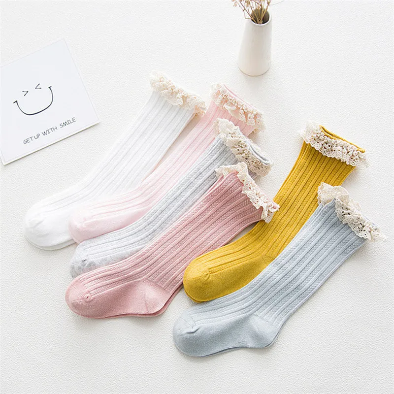 1-5Y Children\'s Knee High Socks with Lace Cheap Stuff Kid Princess Girls Baby Leg Warmers Cotton Socks For Girls Free Shipping