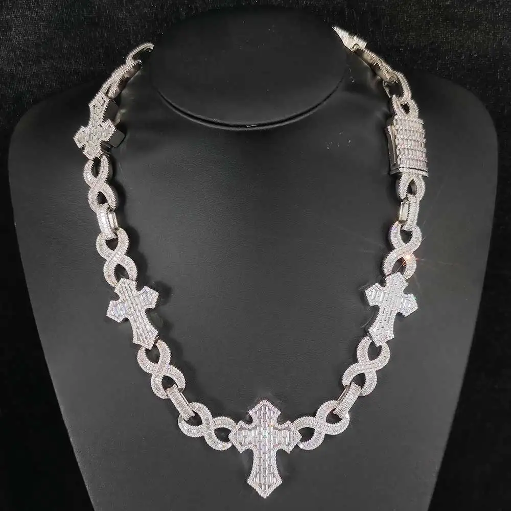 ESEllEM-Collier cubain en MF ite Big Cross, entièrement glacé, lien en CZ, bijoux luxueux, tour de cou hip-hop, mode