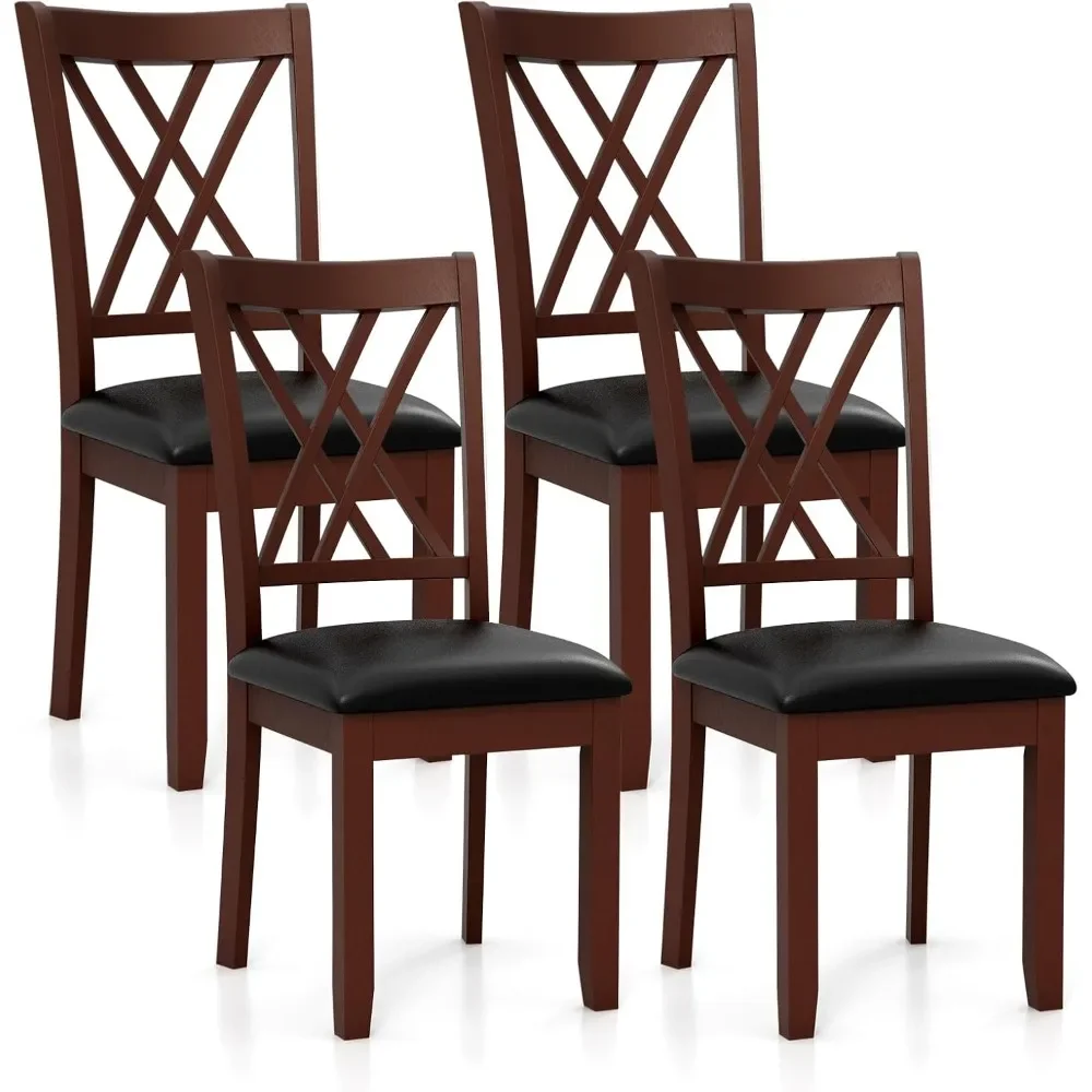 Wood Dining Chairs Set of 4, Faux Leather Upholstered Kitchen Chairs with Rubber Wood Legs, Padded Seat, Max Load 355