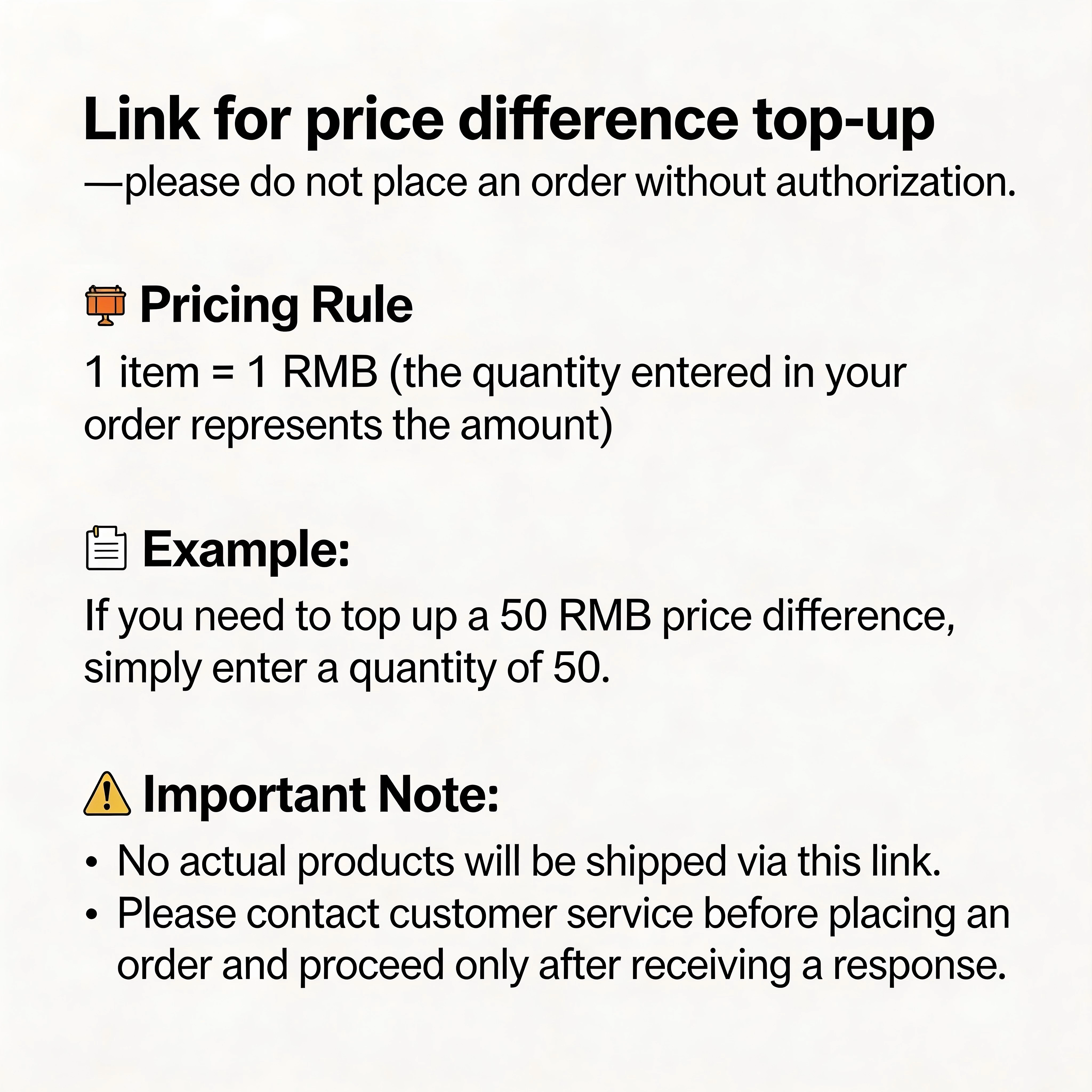 

No-Product Physical Item - Please Contact Customer Service to Place Order - Do Not Purchase Alone - Price And Shipping Differenc