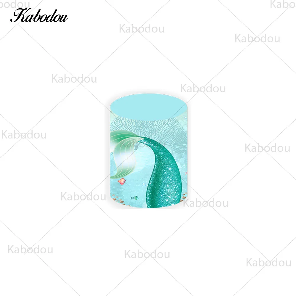 Little Mermaid Round Photo Backdrop Disney Princess Ariel Girls Birthday Circle Photography Background Booth Cylinder Covers