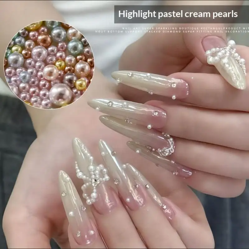 New 1 Box Dopamine Color Simulated Pearls Nail Charms, Diy Resin Pearl Decor For Elegant Nail Art, Perfect For Women & Girls