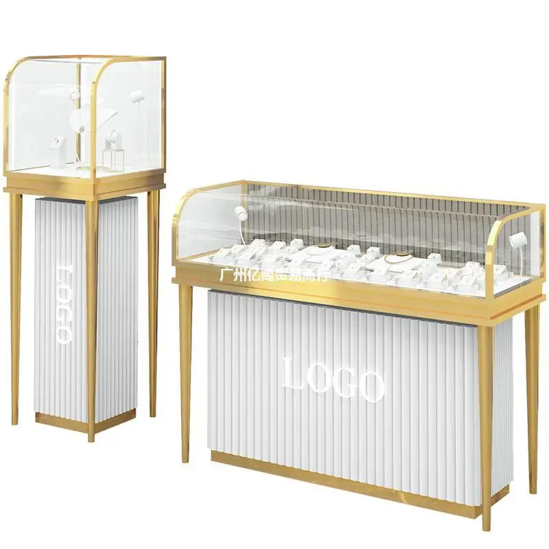 Customized. Stainless Steel Jewelry Display Cabinet High-Grade Curved Curved Glass Showcase Ornament Glasses Watch Counter