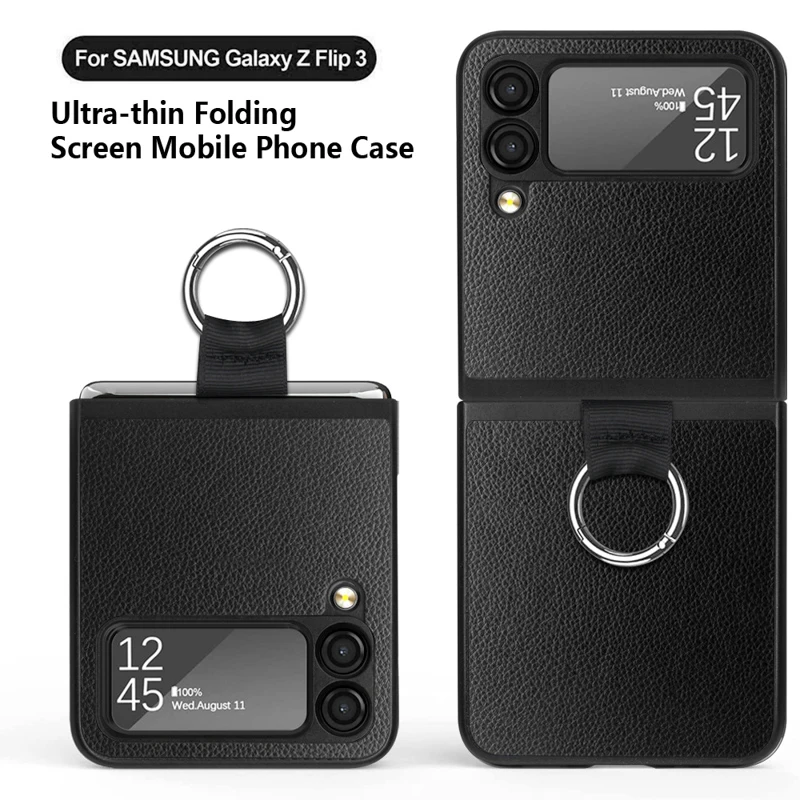 PU Leather Foldable Phone Case For Samsung Galaxy Z Fold Flip 4 3 2 5G 4G Shockproof With Metal Ring Strap Protective Cover New