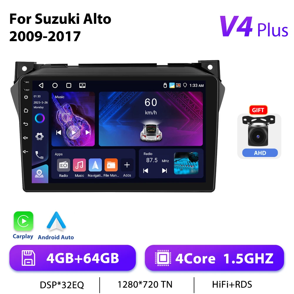 Podofo 4G CarPlay Android Radio Voor Suzuki Alto 2009-2017 Auto Intelligent Systeem 2din GPS Stereo Head Unit RDS multimedia Speler
