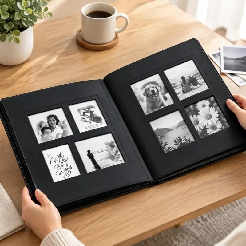 Large Capacity Photo Album with Plain-Textured PU Cover, Insert Sleeves, and Four Cover Displays for Organized Viewing 55KF