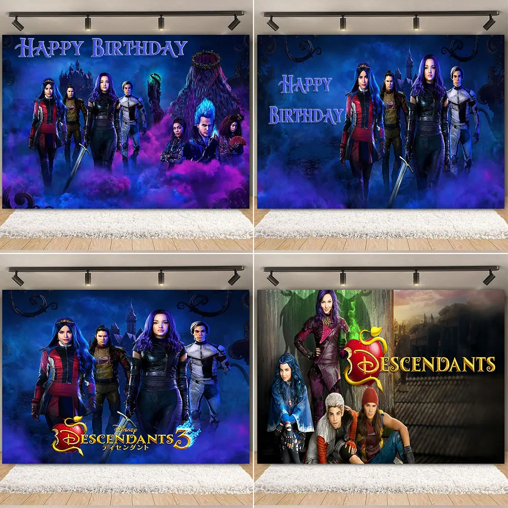 

Descendants Mal Carlos Evie Jay Birthday Party Theme Background Decorate Supplies Photo Poster Baby Shower Photography Props