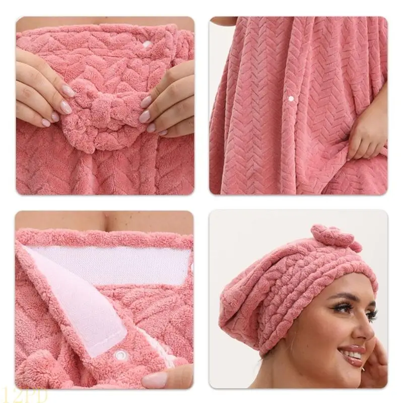 12PD High Absorbency Towel Wrap Skirt Turban Cap Set Fast Drying for Moisture Control