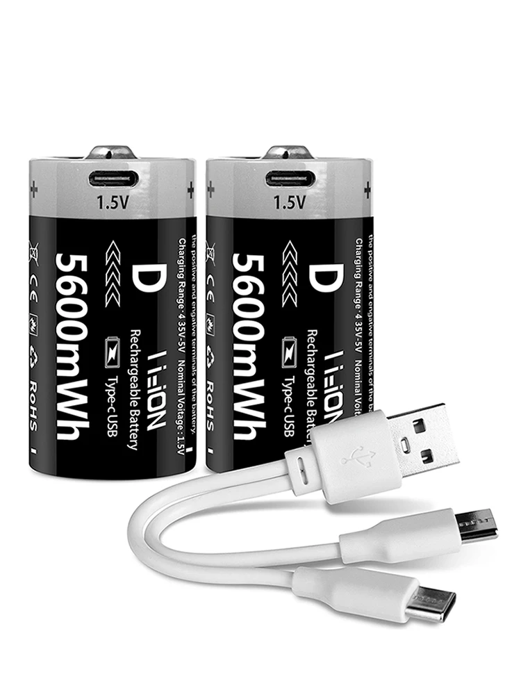Akumulator litowo-jonowy Kuugro USB D-Size 1.5V 5600mW LR20 do kuchenek gazowych, podgrzewaczy wody, latarki, radia — zdjęcie 2