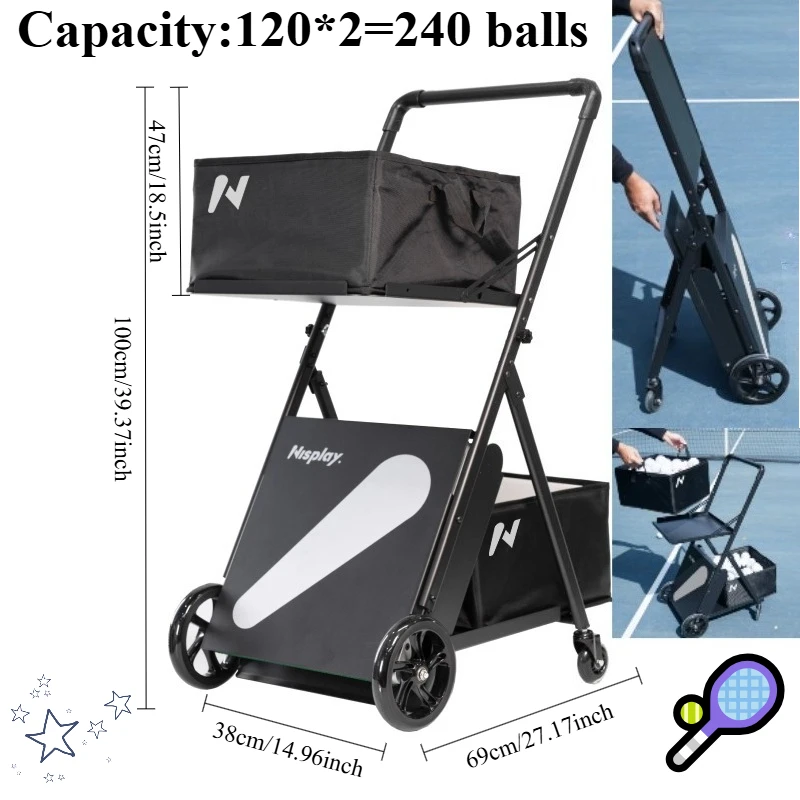 

Tennis Pick-up Cart Portable Foldable Training Artifact Ball Hopper
