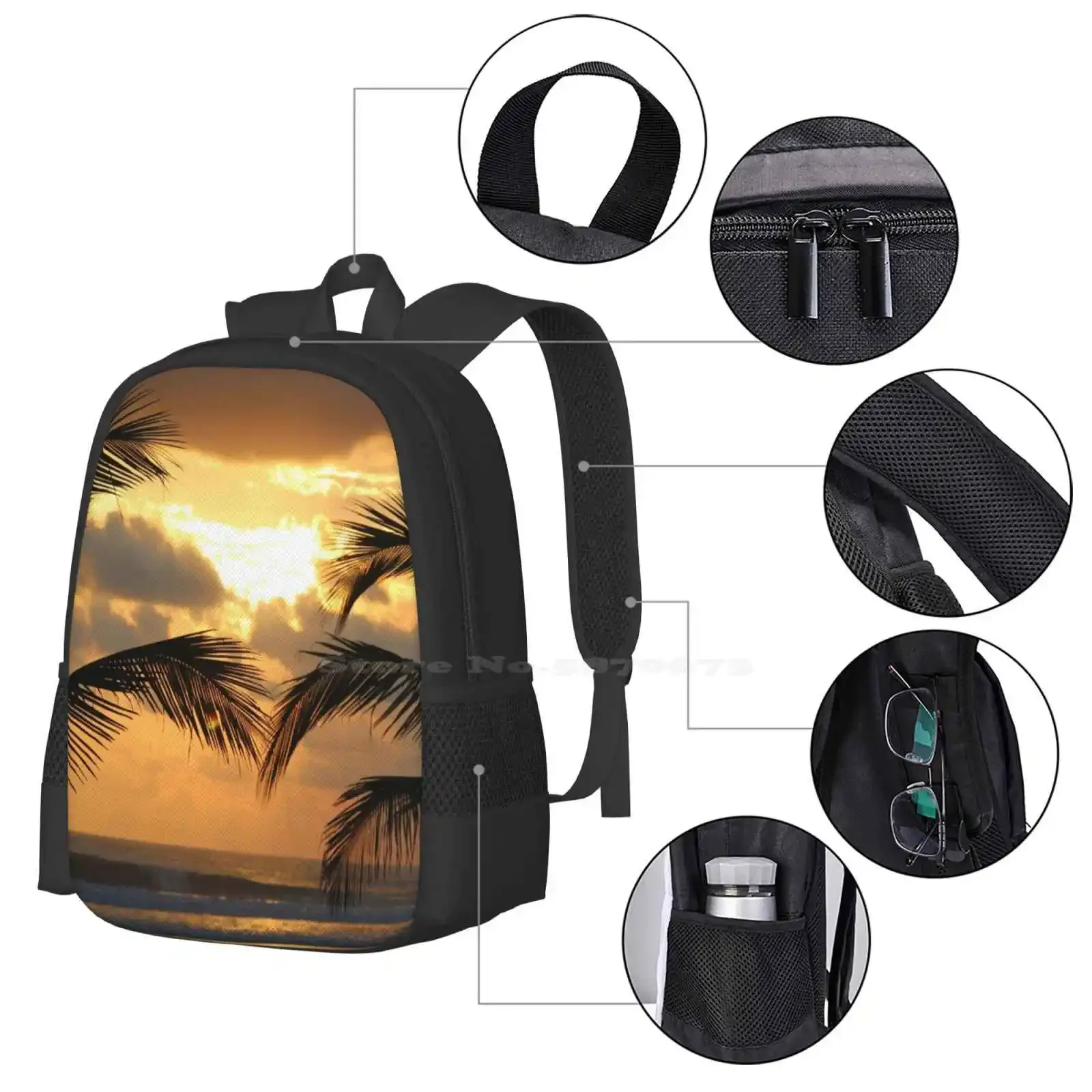 بورا فيدا بيتش رائجة البيع حقيبة مدرسية على ظهره حقائب عصرية للشاطئ غروب الشمس أشجار النخيل ريكا بورا فيدا بالو سيكو أمريكا الوسطى