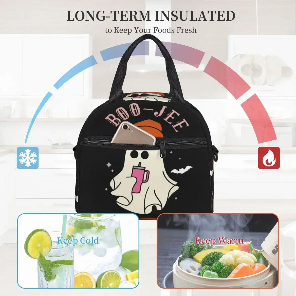 أكياس الغداء المضحكة للهالوين من جي ستانلي مع حزام كتف قابل للتعديل وحقيبة طعام شبح اليقطين وصناديق الغداء المبردة الحرارية