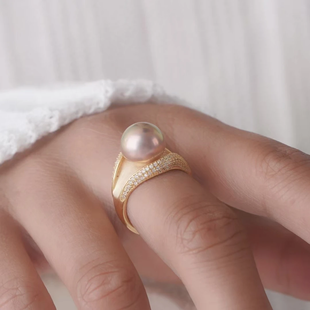 925 Sterling Silver Adjustable Finger Ring Mountings Base Setting Findings Jewelry Accessories Components for 10-11mm Pearls